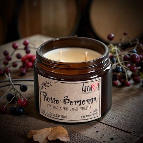 Candela in cera di soia naturale Rosso Borgogna Amamishop